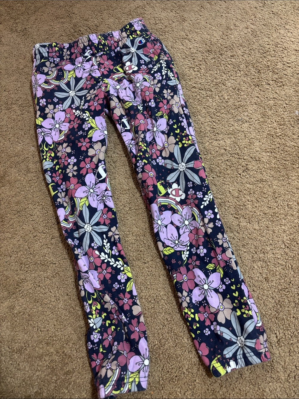 Girls' Navy Floral sweatpants with Pink & Lavender Blooms